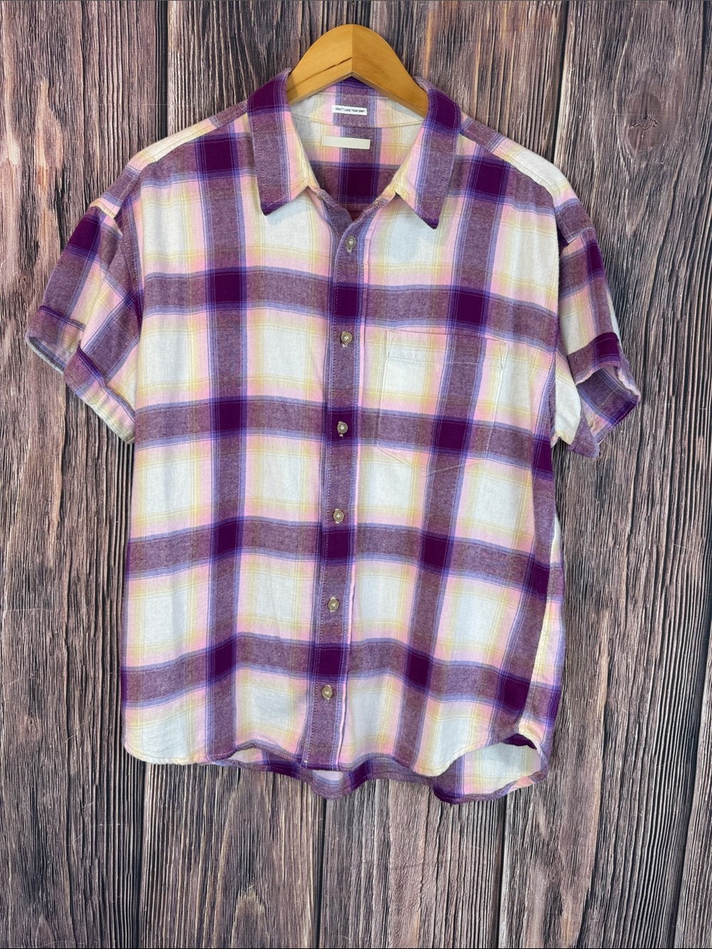 MOTHER Purple and White Plaid Short-Sleeve Button-Down Shirt